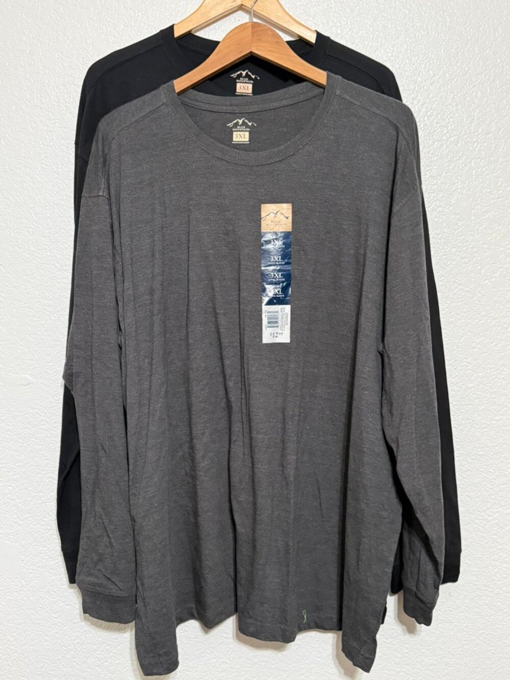 Pair of Blue Mountain Men's Longsleeve T-Shirts Black and Gray 3XL NWT